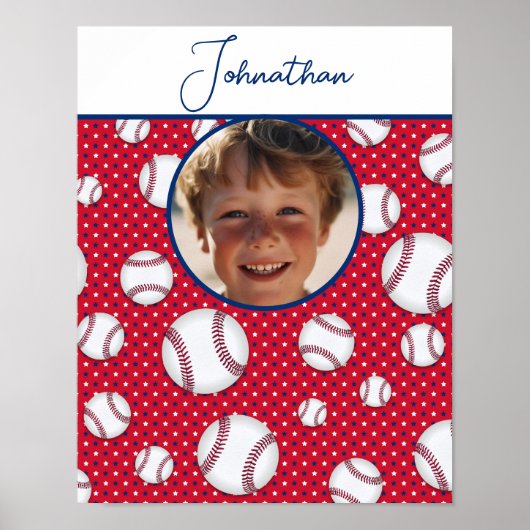 Jongens honkbal rood wit blauw aangepaste foto met poster (Voorkant)