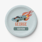 Jongens Hot Blue Racing Car Kids Verjaardag Papieren Bordje (Voorkant)