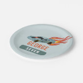 Jongens Hot Blue Racing Car Kids Verjaardag Papieren Bordje (Gekanteld)