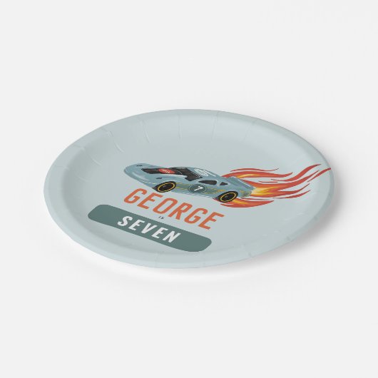 Jongens Hot Blue Racing Car Kids Verjaardag Papieren Bordje (Gekanteld)