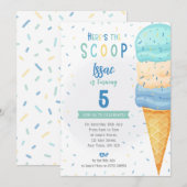 Jongens Ice Cream Cone Uitnodigen - Blauw Groen Sc Kaart (Voorkant / Achterkant)