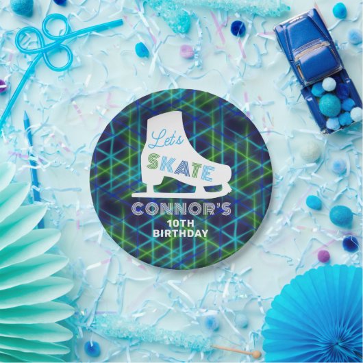 Jongens Ice Skateday Party Neon Papieren Bordje (Feest)