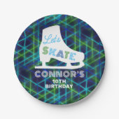 Jongens Ice Skateday Party Neon Papieren Bordje (Voorkant)