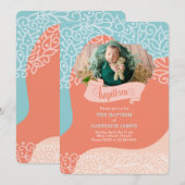 Jongens in Oranje en blauwe golven met foto-baptis Kaart (Voorkant / Achterkant)