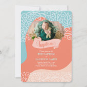 Jongens in Oranje en blauwe golven met foto-baptis Kaart (Voorkant)