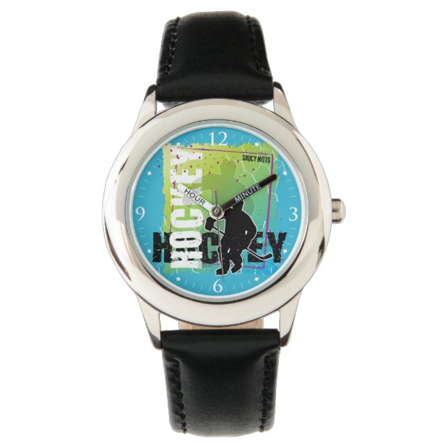 Jongens Jeugd Kleurrijke Abstract Hockey Speler Bl Horloge (Voorkant)