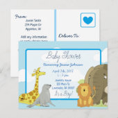 Jongen's Jungle of Dierentuin Dieren Thema Baby Sh Uitnodiging Briefkaart (Voorkant / Achterkant)