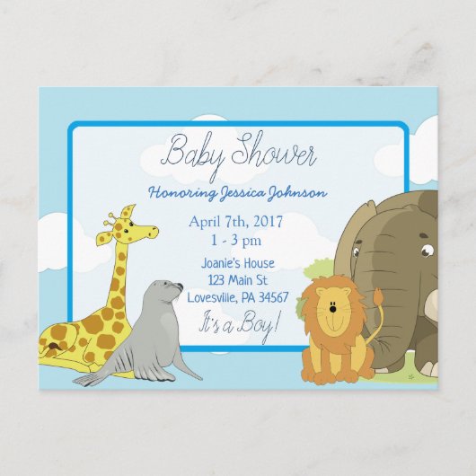 Jongen's Jungle of Dierentuin Dieren Thema Baby Sh Uitnodiging Briefkaart (Voorkant)