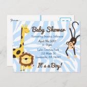Jongen's Jungle of Dierentuin Thema Baby Shower Uitnodiging Briefkaart (Voorkant / Achterkant)
