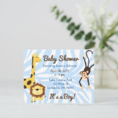 Jongen's Jungle of Dierentuin Thema Baby Shower Uitnodiging Briefkaart (Staand voorkant)