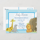 Jongen's Jungle of Dierentuin Thema Baby Shower Uitnodiging Briefkaart (Voorkant / Achterkant)