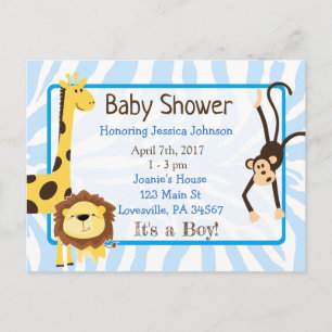 Jongen's Jungle of Dierentuin Thema Baby Shower Uitnodiging Briefkaart