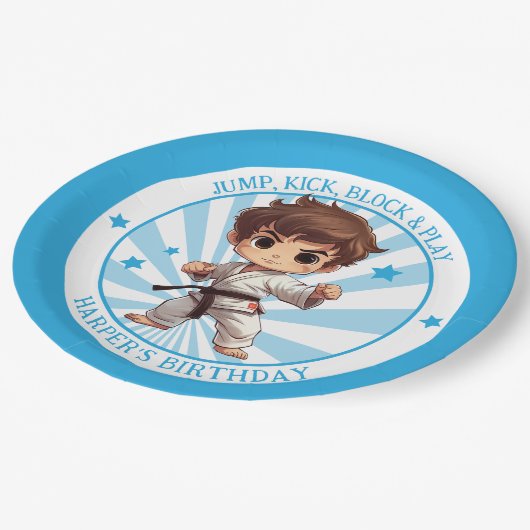 Jongens Karate Martial Arts Verjaardagsfeest Papieren Bordje (Gekanteld)