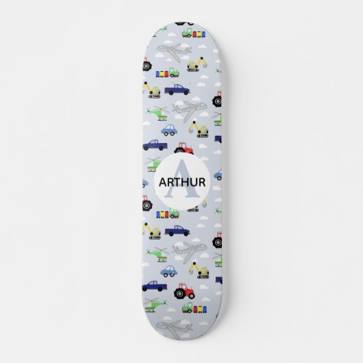 Jongens: Kinder carrousel blauw modern vervoerspat Persoonlijk Skateboard (Voorkant)