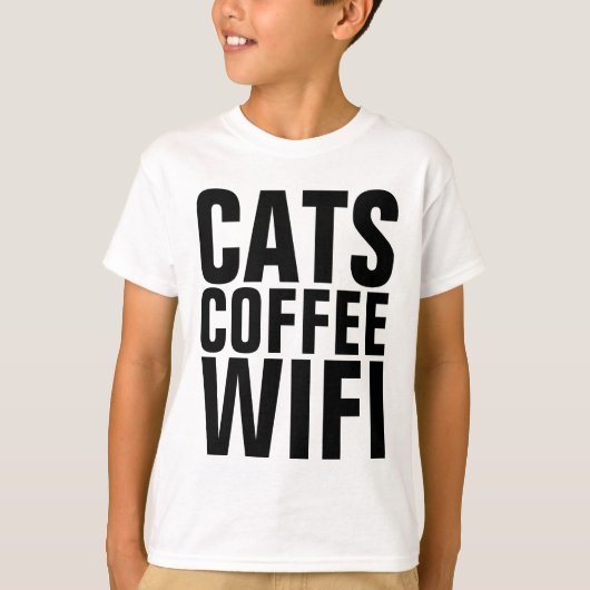 JONGENS Kinder KAT T-shirts, KATTEN KOFFIE WIFI T-shirt (Voorkant)