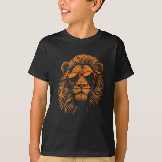 Jongens Kinderen Grappig Leeuw Dier T-shirt (Voorkant)