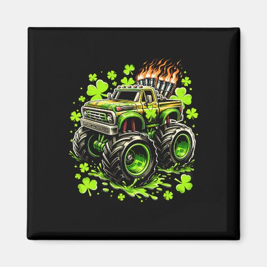 Jongens Kinderen Monster Groene Truck Shamrock St  Magneet (Voorkant)