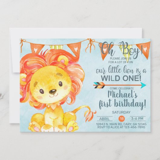 Jongens, kleine leeuw verjaardagsuitnodiging.. kaart (Voorkant)