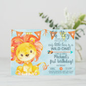 Jongens, kleine leeuw verjaardagsuitnodiging.. kaart (Staand voorkant)