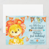 Jongens, kleine leeuw verjaardagsuitnodiging.. kaart (Voorkant / Achterkant)