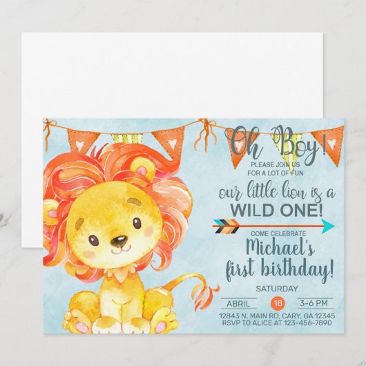 Jongens, kleine leeuw verjaardagsuitnodiging.. kaart (Voorkant / Achterkant)