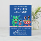 Jongens Kleine Monster Donut Verjaardagsfeestje Bl Kaart (Staand voorkant)