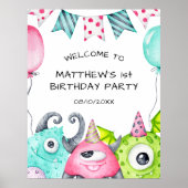 Jongens Kleine Monster Verjaardagsfeestje Welkomst Poster (Voorkant)