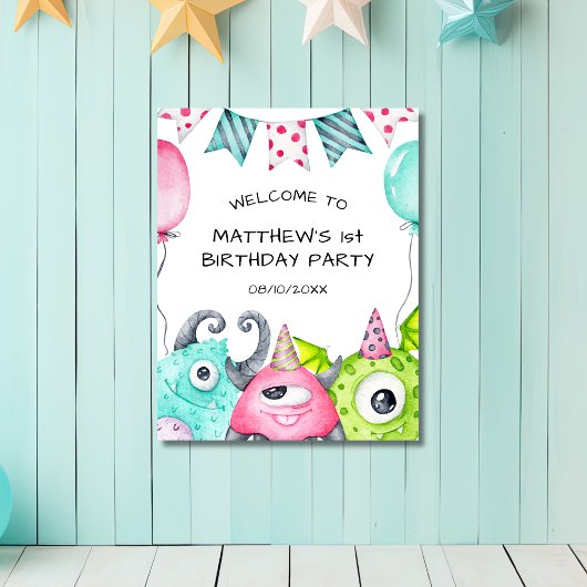 Jongens Kleine Monster Verjaardagsfeestje Welkomst Poster