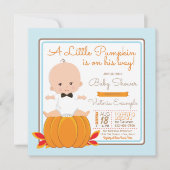 Jongens Kleine Pompoen Baby Shower Uitnodiging (Voorkant)