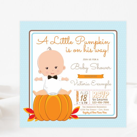 Jongens Kleine Pompoen Baby Shower Uitnodiging