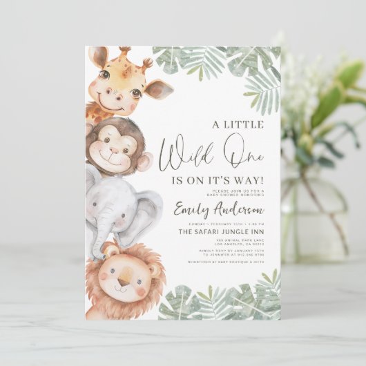 Jongens Kleine Wilde Een Safari Dieren Baby Shower Kaart (Staand voorkant)