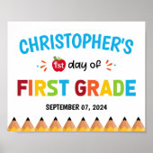 Jongens kleurrijke eerste schooldag eerste klas poster (Voorkant)