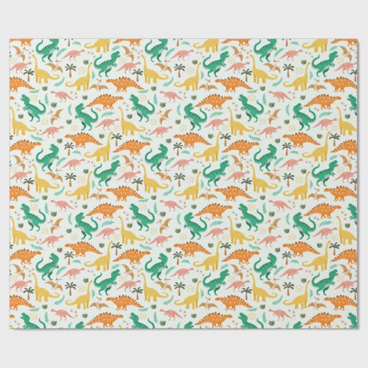 Jongens Kleurrijke Schattigee Dinosaurus T-Rex Kid Cadeaupapier (Vlak)