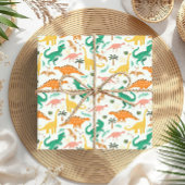 Jongens Kleurrijke Schattigee Dinosaurus T-Rex Kid Cadeaupapier