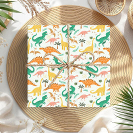 Jongens Kleurrijke Schattigee Dinosaurus T-Rex Kid Cadeaupapier