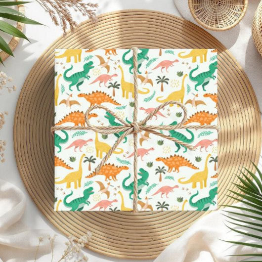 Jongens Kleurrijke Schattigee Dinosaurus T-Rex Kid Cadeaupapier