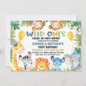 Jongens Kleurrijke Tweeling Wilde Dieren Safari 1e Kaart (Voorkant)