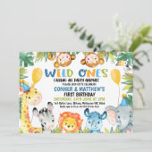 Jongens Kleurrijke Tweeling Wilde Dieren Safari 1e Kaart (Staand voorkant)