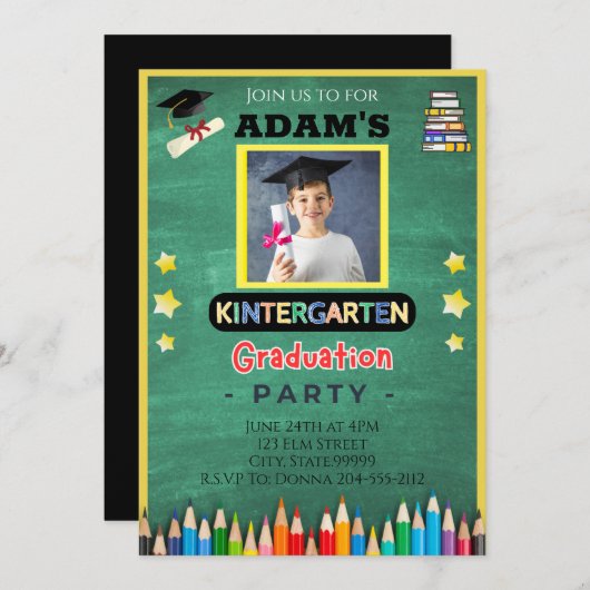 Jongens Kleuterschool Afstuderen Fotouitnodiging Kaart (Voorkant / Achterkant)