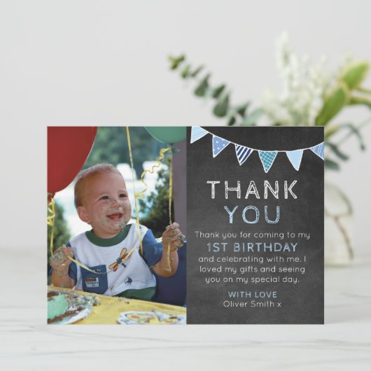 Jongens krijt verjaardag dank je kaart (Staand voorkant)