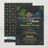 Jongens Krijtbord Dinosaurus Baby Douche Uitnodigi Kaart (Voorkant / Achterkant)