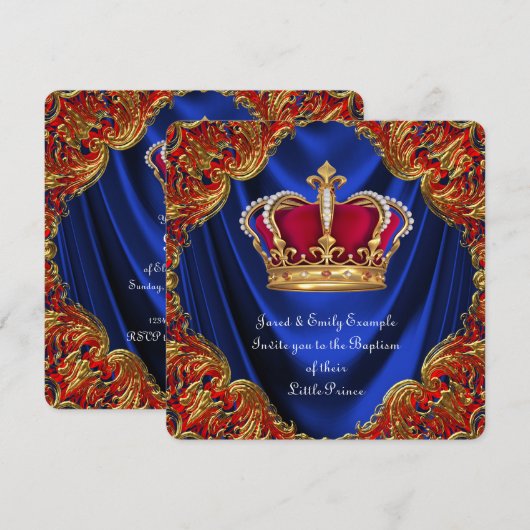 Jongens Kroonprins Doop Koningsblauwe Satijn Kaart (Voorkant / Achterkant)