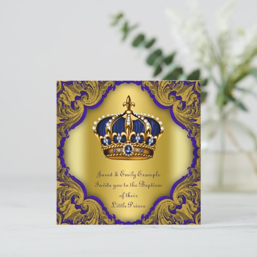 Jongens kroonprins doop koninklijk blauw en goud kaart (Staand voorkant)
