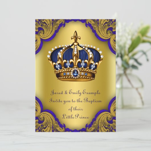 Jongens kroonprins doop koninklijk blauw en goud kaart (Staand voorkant)