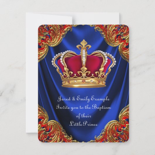 Jongens Kroonprins Doop Koninklijk Blauw Satijn Kaart (Voorkant)