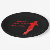 Jongens Kunstschaatsen Rood / Zwarte Verjaardagsfe Papieren Bordje (Gekanteld)