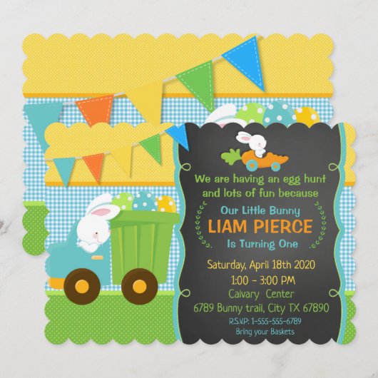 Jongens Lente Pasen Verjaardagsfeestje Konijn Stor Kaart (Voorkant / Achterkant)