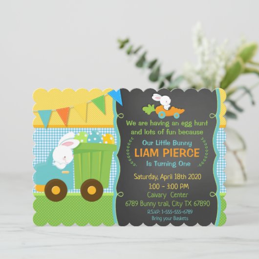 Jongens Lente Pasen Verjaardagsfeestje Konijn Stor Kaart (Staand voorkant)