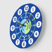 Jongens leren de tijd van de blauwe groene muurklo grote klok (Hoek)