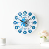 Jongens leren de tijd van gedempte blauwe grijze m grote klok (Huis)